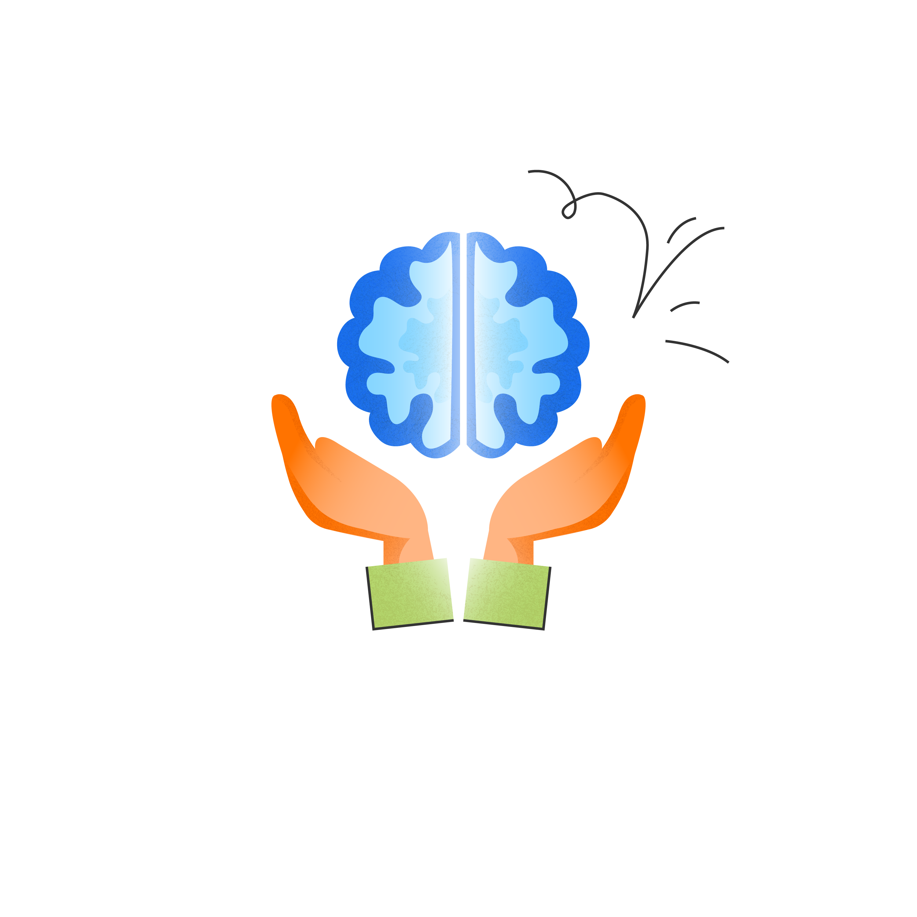 innovation icon - two hands holding up a blue brain