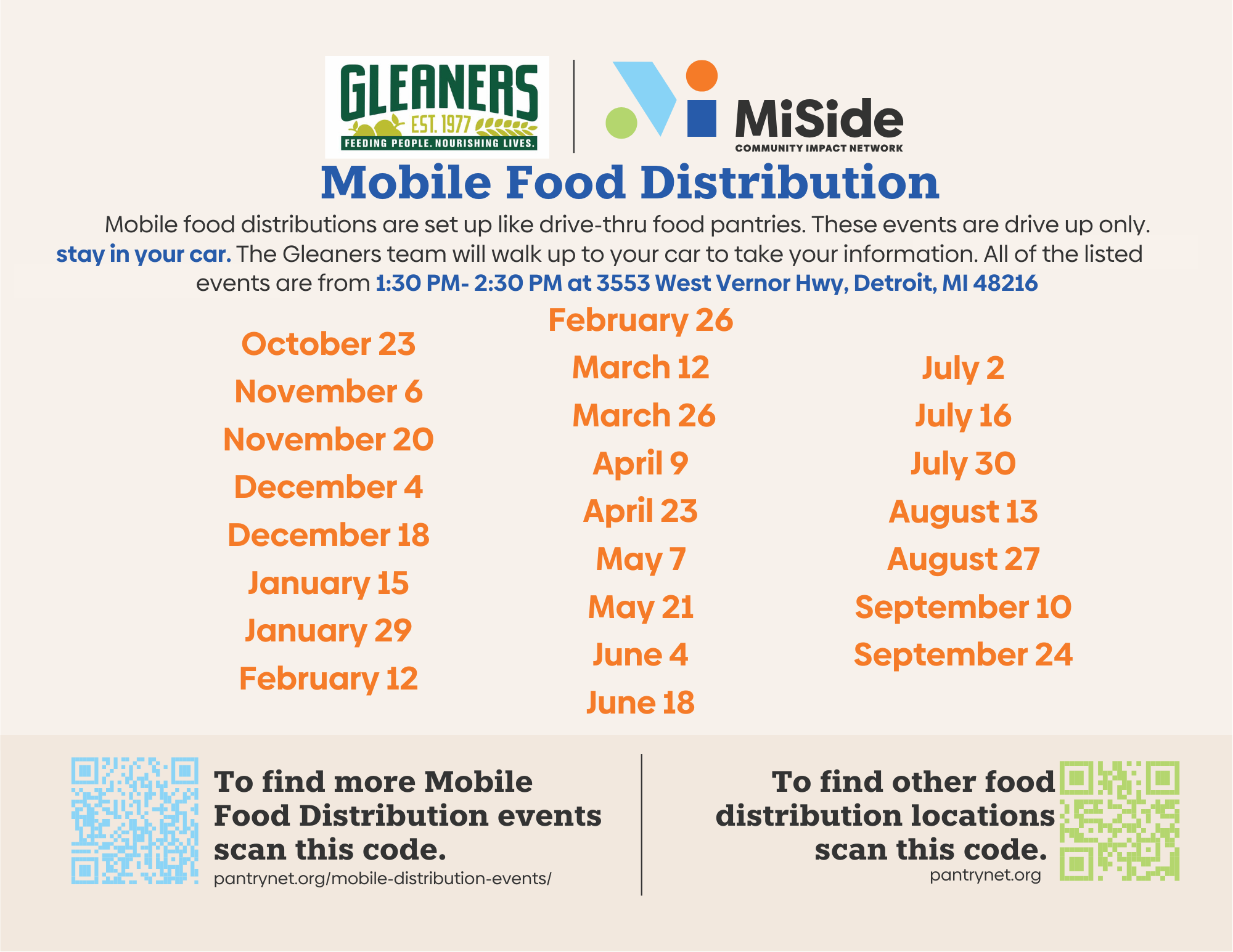 Gleaners dates for 2025-2026