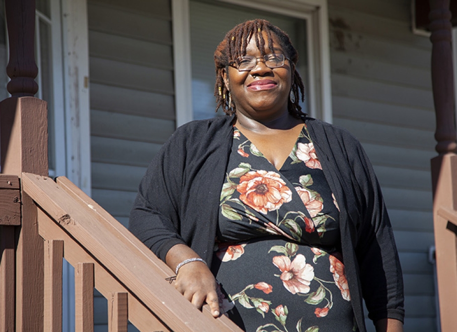 Angela Smith at her Newberry home after closing on it